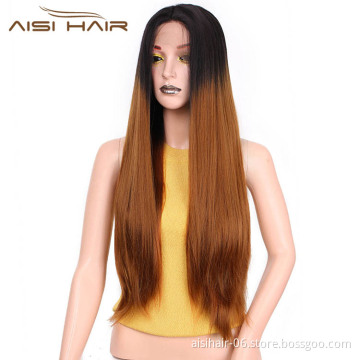 Aisi Hair 26 Inch Long Ombre Brown Dark Root Wig Silky Straight Lace Frontal Wig Natural Wave Front Lace Hair Wigs For Women